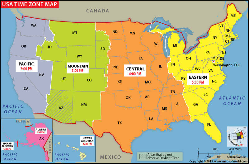 USA time zone map